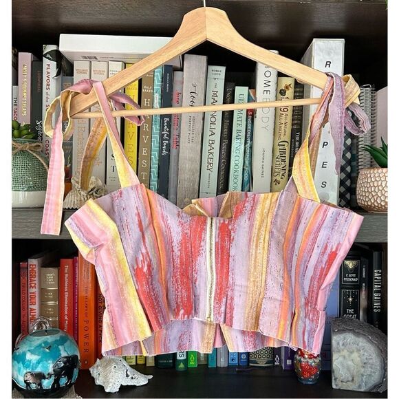 Amur Multicolor Teddy Top Tie Shoulder Crop Tank Size Medium - Picture 4 of 10